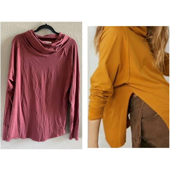 Free People Don't You Want Me Wine Cowl Neck Tunic Side Slit Oversized Small Red - Picture 1 of 12